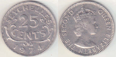 1974 Seychelles 25 Cents A004005